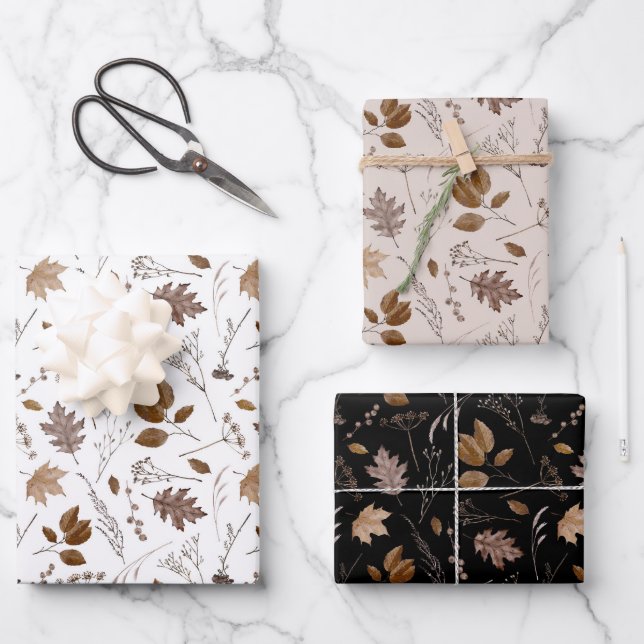 Autumn Leaves Pattern Wrapping Paper Sheet (Front)