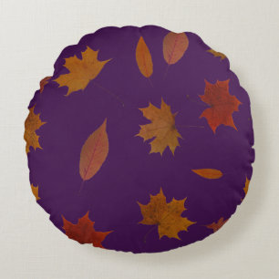 Autumn Leaves Photographic on Custom Colour Round Cushion