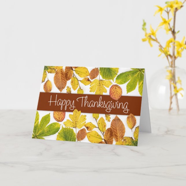Autumn Leaves Photographic Thanksgiving Card (Yellow Flower)