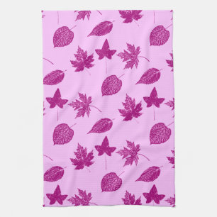 Autumn leaves - plum and orchid pink tea towel