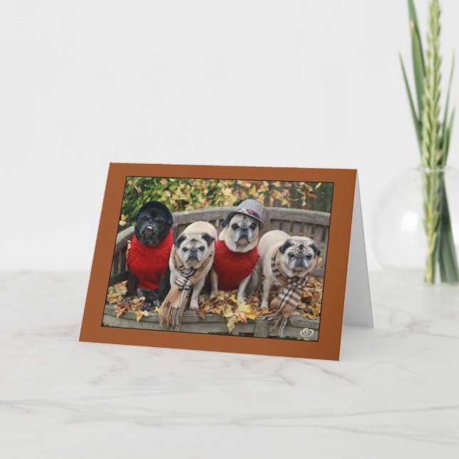 Autumn Leaves Pug Card (Front)