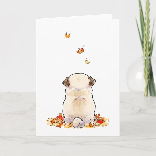 Autumn Leaves Pug card (Front)