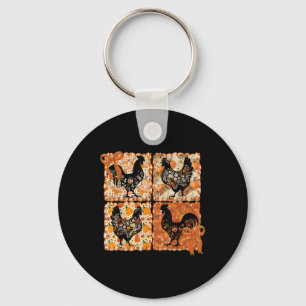 Autumn Leaves Pumpkin Chicken Fall Season Thanksgi Key Ring