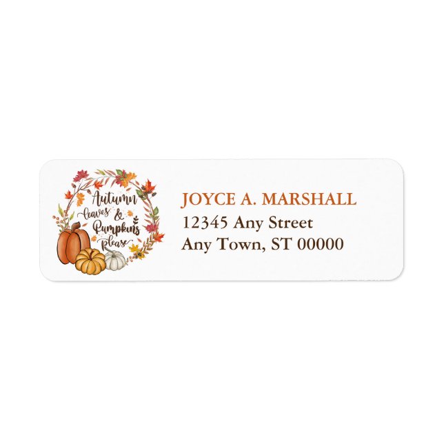 Autumn Leaves Pumpkin Circle Return Address Label (Front)