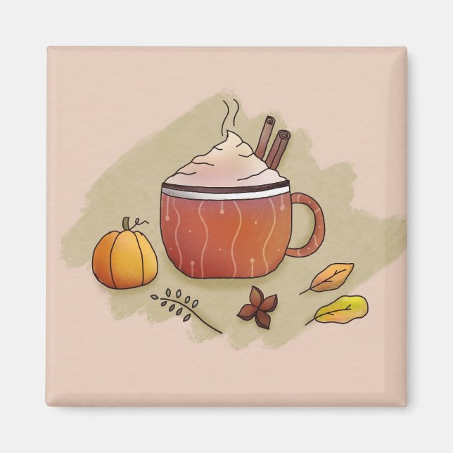 Autumn Leaves & Pumpkin Coffee Magnet (Front)