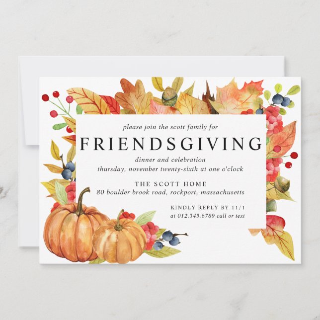 Autumn Leaves Pumpkin Friendsgiving Dinner Invitation (Front)