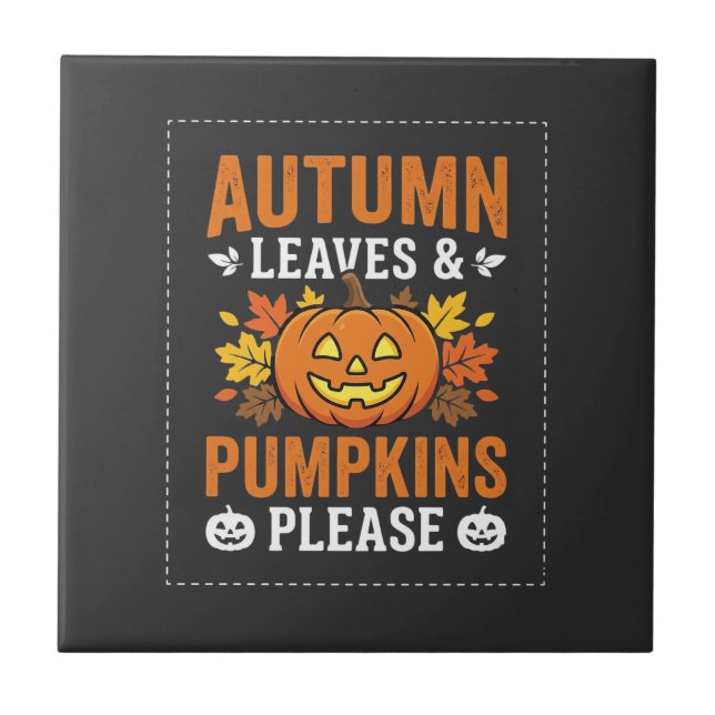 Autumn Leaves Pumpkin Halloween Design Ceramic Tile (Front)