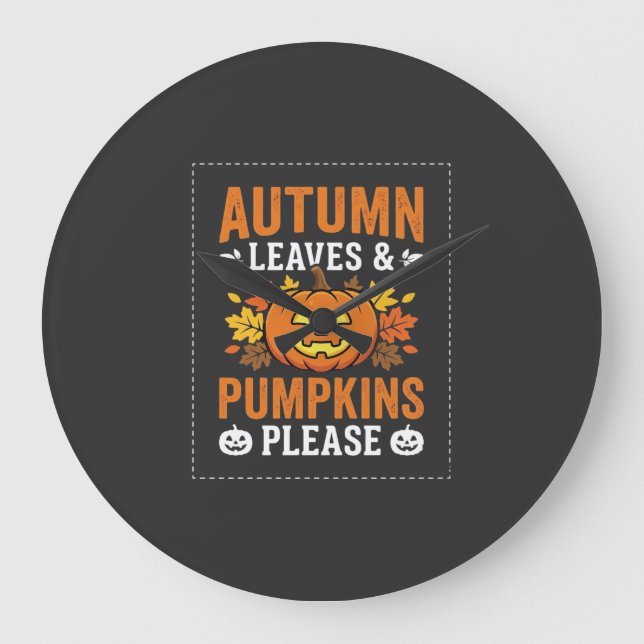 Autumn Leaves Pumpkin Halloween Design Large Clock (Front)