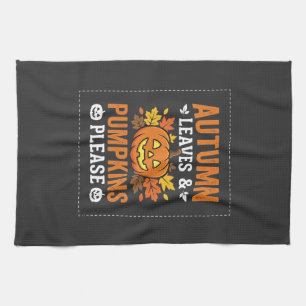 Autumn Leaves Pumpkin Halloween Design Tea Towel