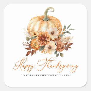 autumn leaves pumpkin happy thanksgiving square sticker