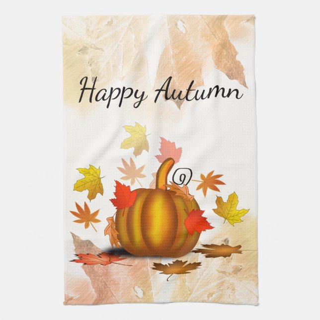 Autumn Leaves & Pumpkin Kitchen Towel (Vertical)