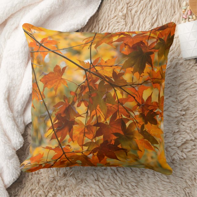 Autumn Leaves Pumpkin Orange Coloured Large Cushion (Blanket)