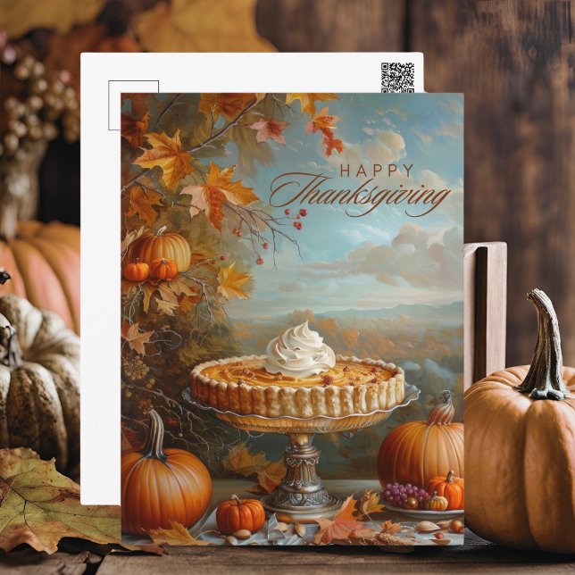 Autumn Leaves Pumpkin Pie Happy Thanksgiving Holiday Postcard (Creator Uploaded)