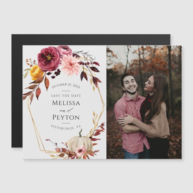 Autumn Leaves Pumpkin Save the Date Photo Magnetic Invitation (Front/Back)