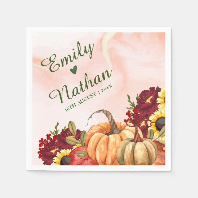 Autumn Leaves Pumpkin Sunflower Fall Wedding Party Napkin (Front)