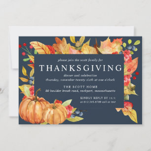 Autumn Leaves Pumpkin Thanksgiving Dinner Invitati Invitation