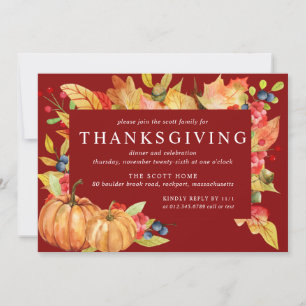 Autumn Leaves Pumpkin Thanksgiving Dinner Invitati Invitation