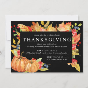 Autumn Leaves Pumpkin Thanksgiving Dinner Invitation