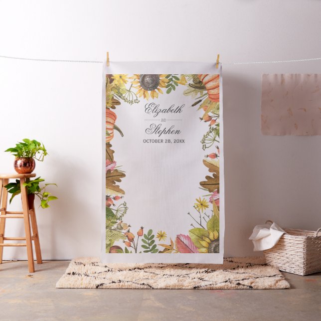 Autumn Leaves Pumpkin Wedding Photo Booth Backdrop (In Situ)