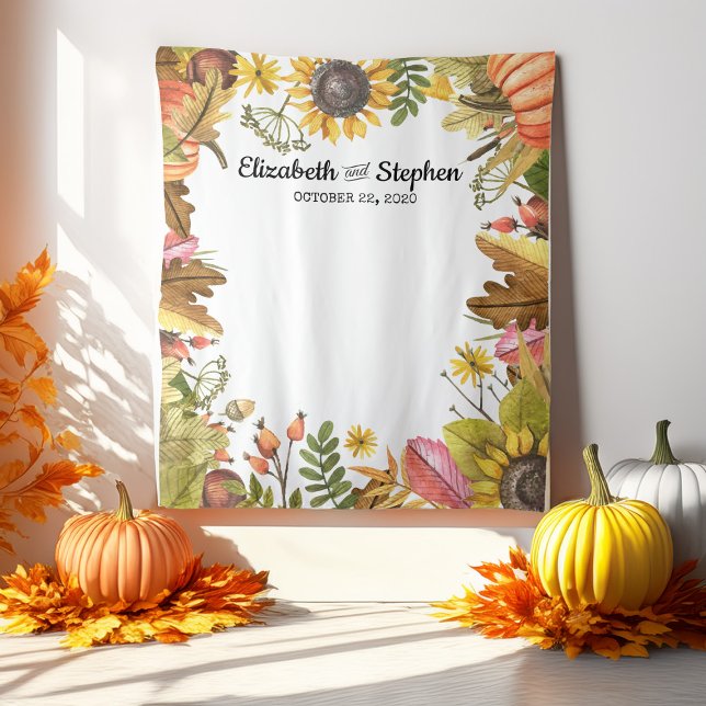 Autumn Leaves Pumpkin Wedding Photo Booth Backdrop Tapestry (Creator Uploaded)