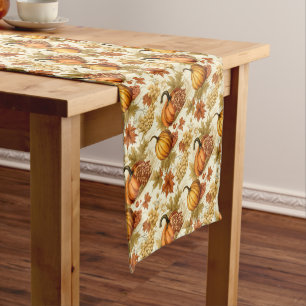 Autumn Leaves, Pumpkins and Grapes Short Table Runner