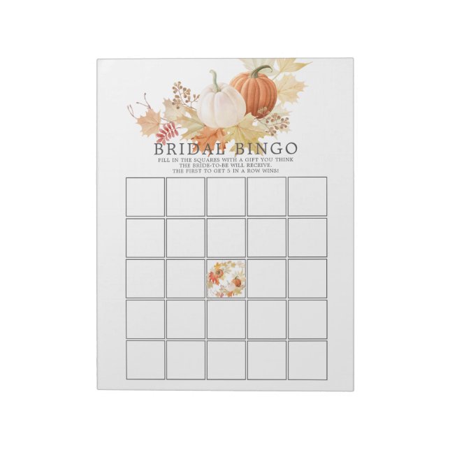 Autumn Leaves Pumpkins Bridal Shower Bingo Game Notepad (Rotated)