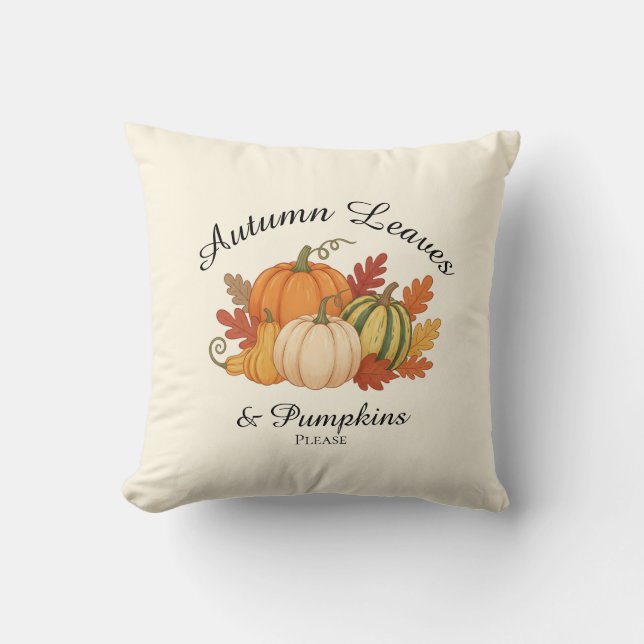 Autumn Leaves & Pumpkins - Cosy Harvest Fall Décor Cushion (Front)