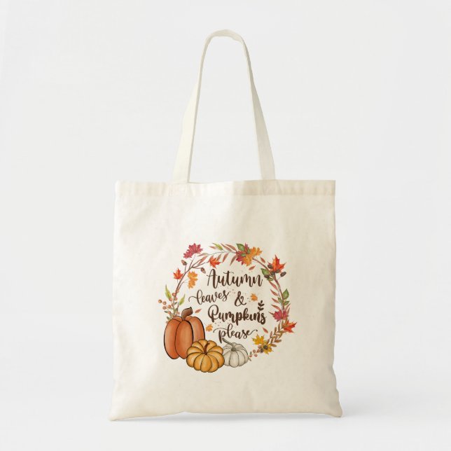 Autumn Leaves Pumpkins Fall Orange Green Yellow  Tote Bag (Front)