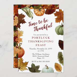 Autumn Leaves Pumpkins Frame Thanksgiving Dinner Invitation