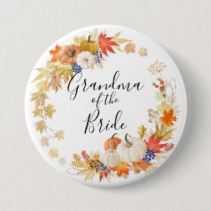 Autumn Leaves Pumpkins Grandma of the Bride 7.5 Cm Round Badge
