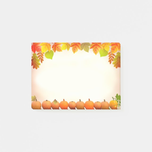 Autumn Leaves & Pumpkins on Scroll Post-it Notes (Front)