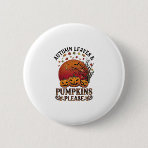 Autumn Leaves Pumpkins Please Halloween Bats Trees 6 Cm Round Badge