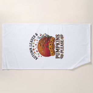 Autumn Leaves Pumpkins Please Halloween Bats Trees Beach Towel