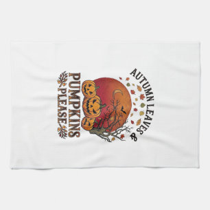 Autumn Leaves Pumpkins Please Halloween Bats Trees Tea Towel