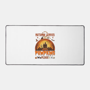 Autumn Leaves Pumpkins Please Halloween Haunted Ho Desk Mat