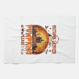 Autumn Leaves Pumpkins Please Halloween Haunted Ho Tea Towel