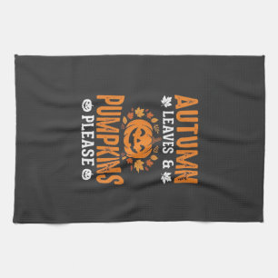 Autumn Leaves Pumpkins Please Halloween Pumpkin De Tea Towel