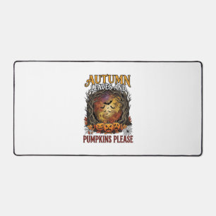 Autumn Leaves Pumpkins Please Halloween Spooky Tre Desk Mat