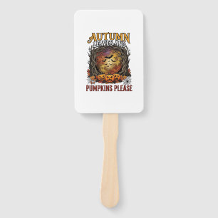 Autumn Leaves Pumpkins Please Halloween Spooky Tre Hand Fan