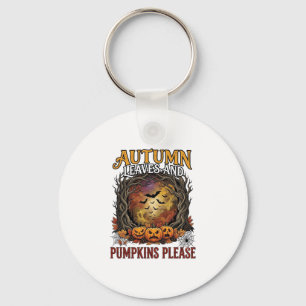 Autumn Leaves Pumpkins Please Halloween Spooky Tre Key Ring