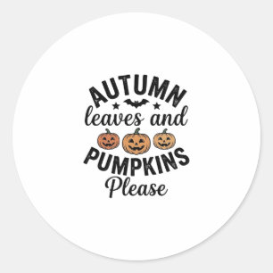 Autumn Leaves Pumpkins Please Vintage Halloween De Classic Round Sticker