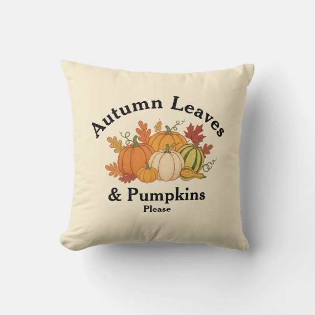 Autumn Leaves & Pumpkins - Rustic Fall Home Decor Cushion (Front)