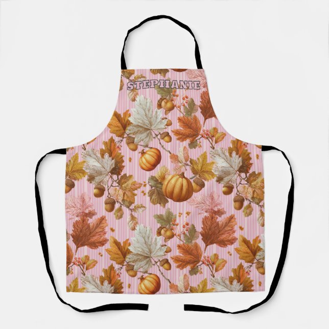 Autumn Leaves & Pumpkins Seamless Pattern Apron (Front)