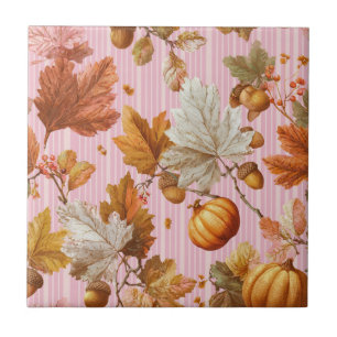 Autumn Leaves & Pumpkins Seamless Pattern Ceramic Tile