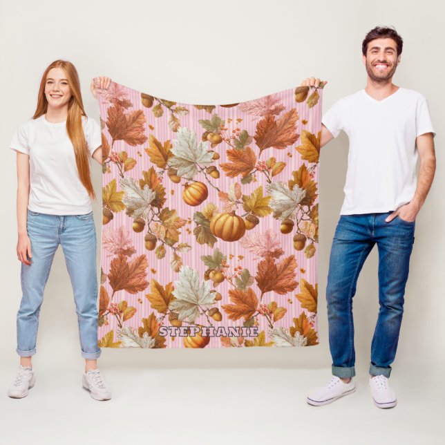 Autumn Leaves & Pumpkins Seamless Pattern Fleece Blanket (In Situ)