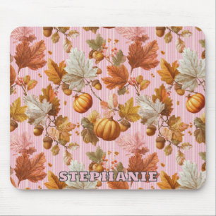 Autumn Leaves & Pumpkins Seamless Pattern Mouse Pad