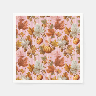 Autumn Leaves & Pumpkins Seamless Pattern Napkin