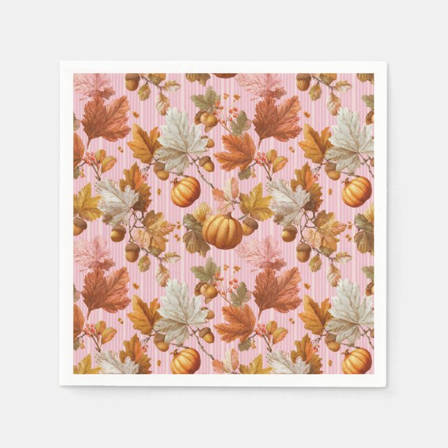 Autumn Leaves & Pumpkins Seamless Pattern Napkin (Front)