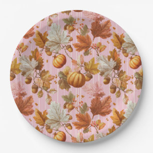 Autumn Leaves & Pumpkins Seamless Pattern Paper Plate