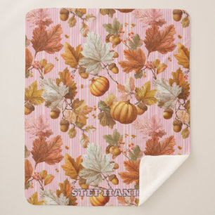 Autumn Leaves & Pumpkins Seamless Pattern Sherpa Blanket